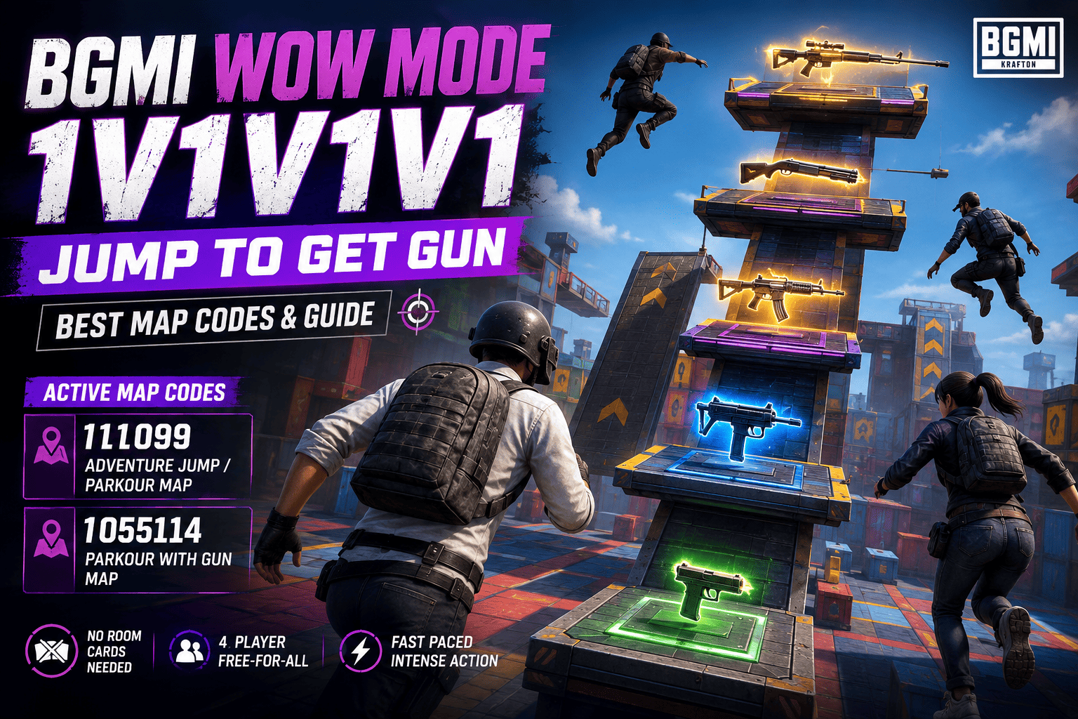 BGMI WOW Mode: 1v1v1v1 Jump to Get Gun Map Guide & Active Codes